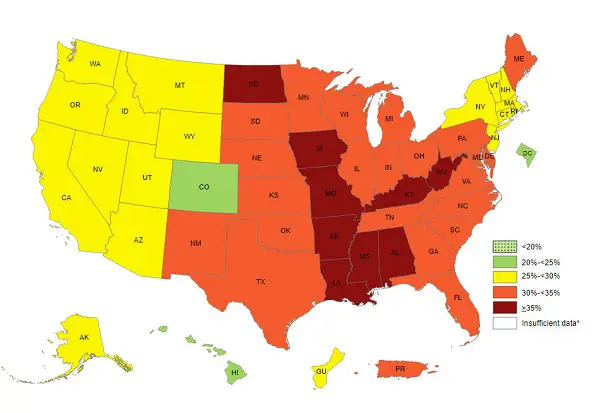 Obesity rates by state from CDC