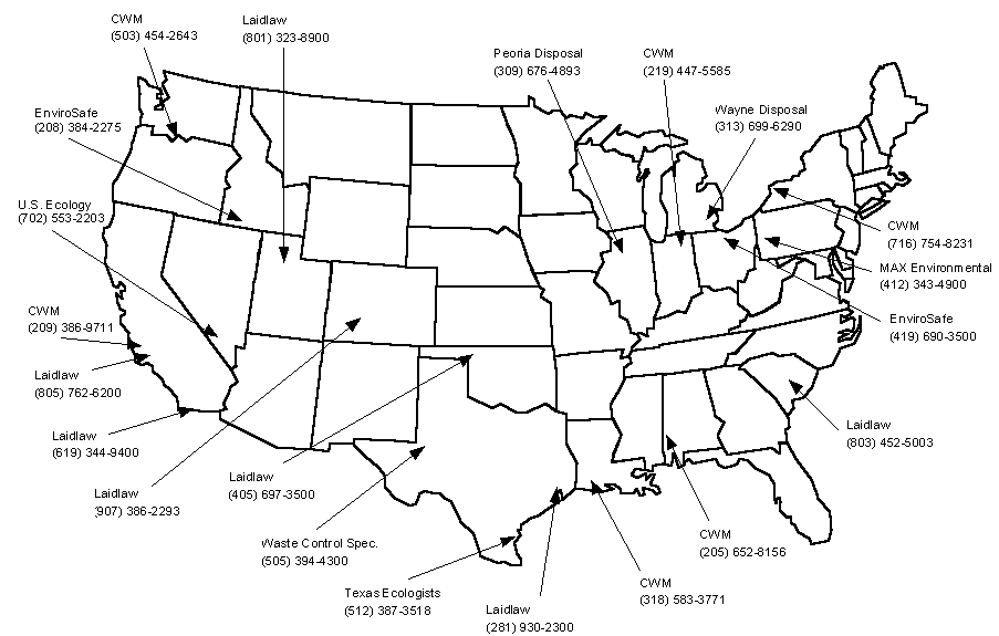 Map of the hazardous waste landfills in the United States